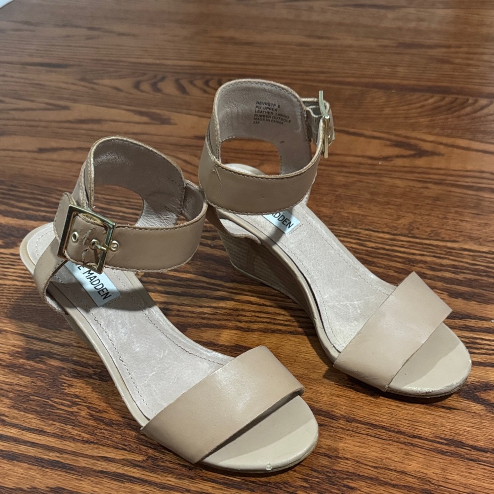 Steve Madden Beige Ankle Strap Wedges